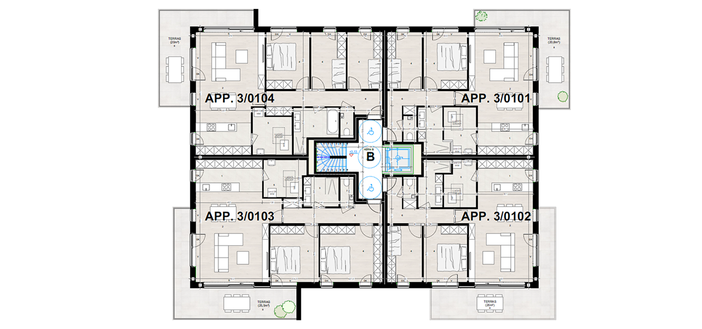 Parkappartement gebouw B Verdieping 1